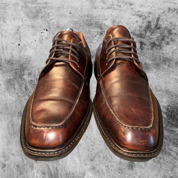 Ecco Oxford Mens Size 8-8.5 EU 42 Dress Shoe Berlin Brown Apron Toe - Picture 2 of 12